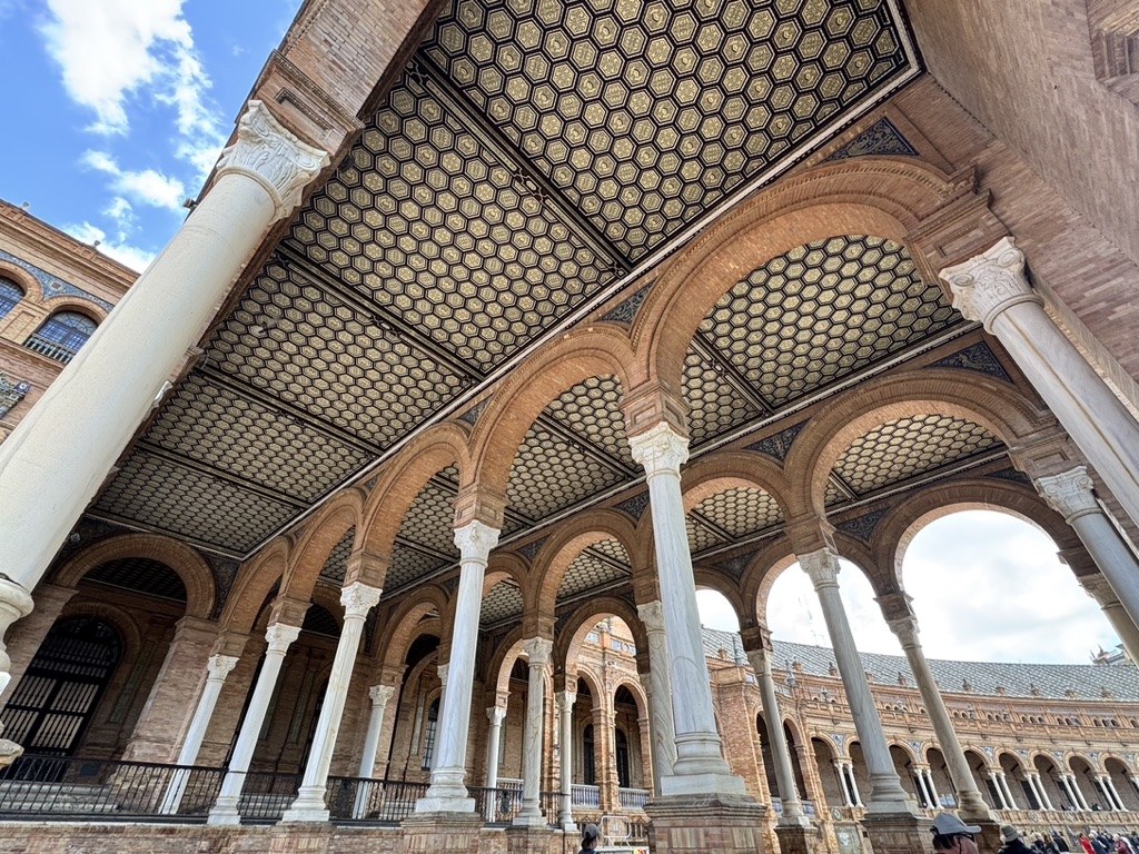 Arcades and columns at Plaza de España in Seville