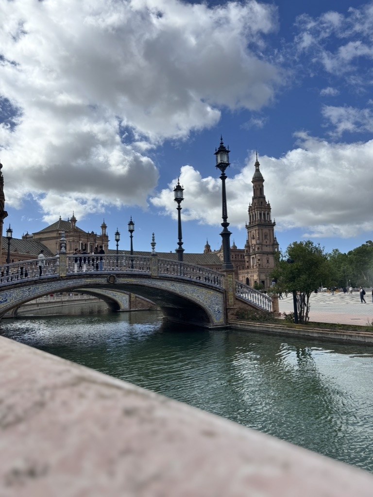 Ceramic bridge and canal at Plaza de España in Seville